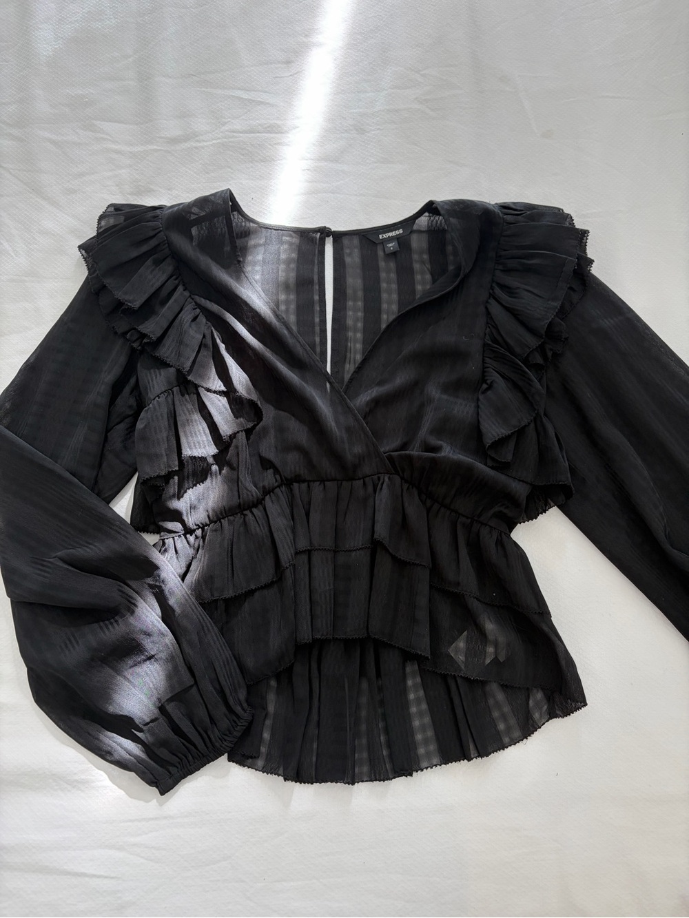 Express Black Ruffle Wrap-Front Blouse